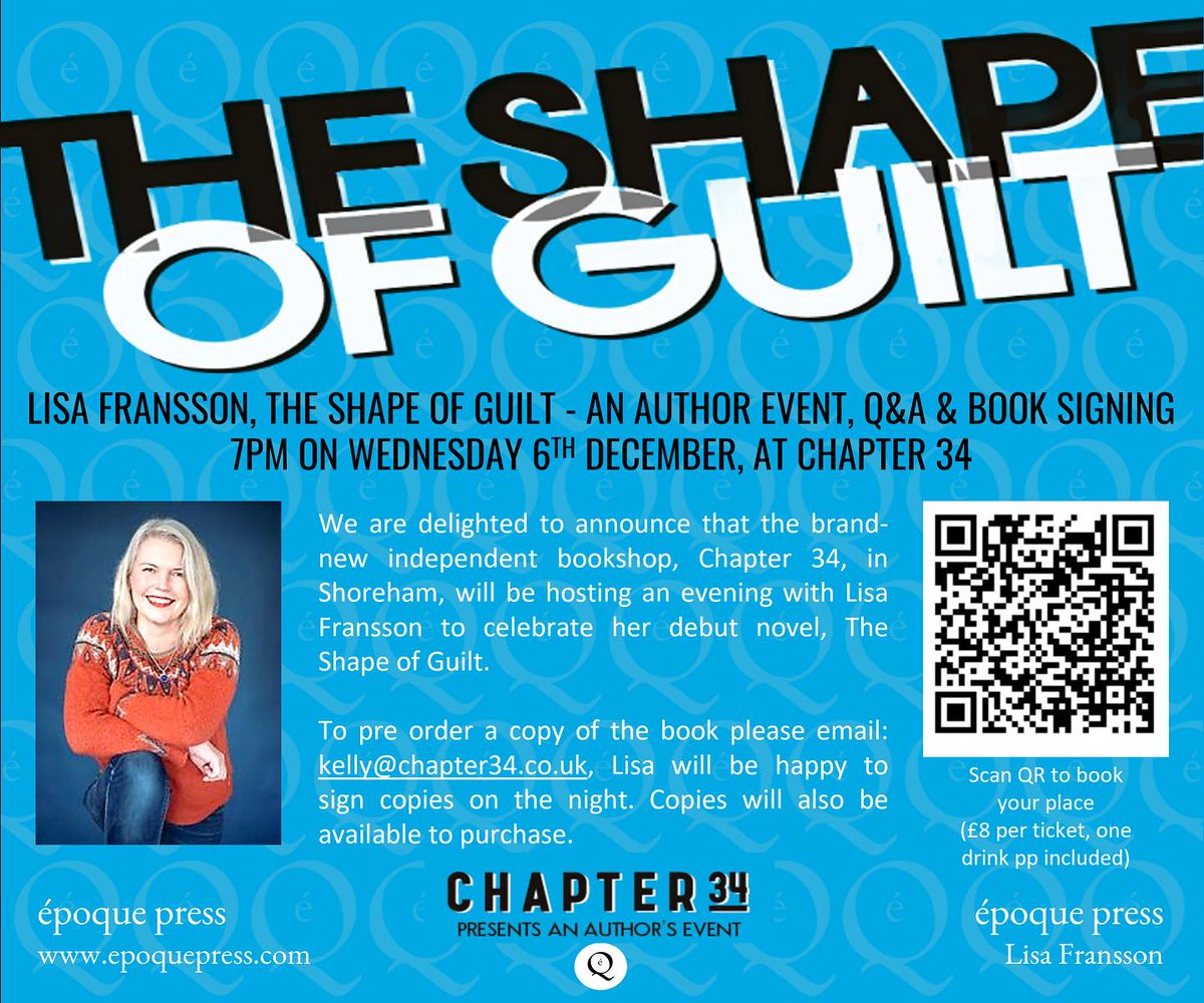 DTylerauthor's tweet photo. Really looking forward to hosting this Q+A with Lisa Fransson! The Shape of Guilt is a piece of experimental literary fiction with streaks of magical realism which deals with the complicated hauntings of family life. 
See you there! 
#chapter34books #liselifransson #epoque_press https://t.co/IAiFaw1Tz8