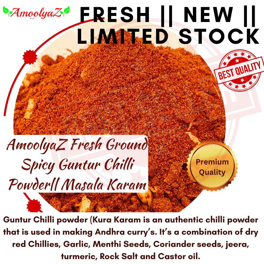 amoolyaz's tweet image. AmoolyaZ Fresh Ground Spicy Guntur Chilli Powder

Traditionally Grounded with the Finest Chilies

Create your own SPICY STORY!!

Buy Now : amzn.eu/d/bAPOqij
Call for Orders : 9347419820

#AmoolyaZ #chilipowder #andhrachillipowder #freshground #masalakaram #spiciesofindia