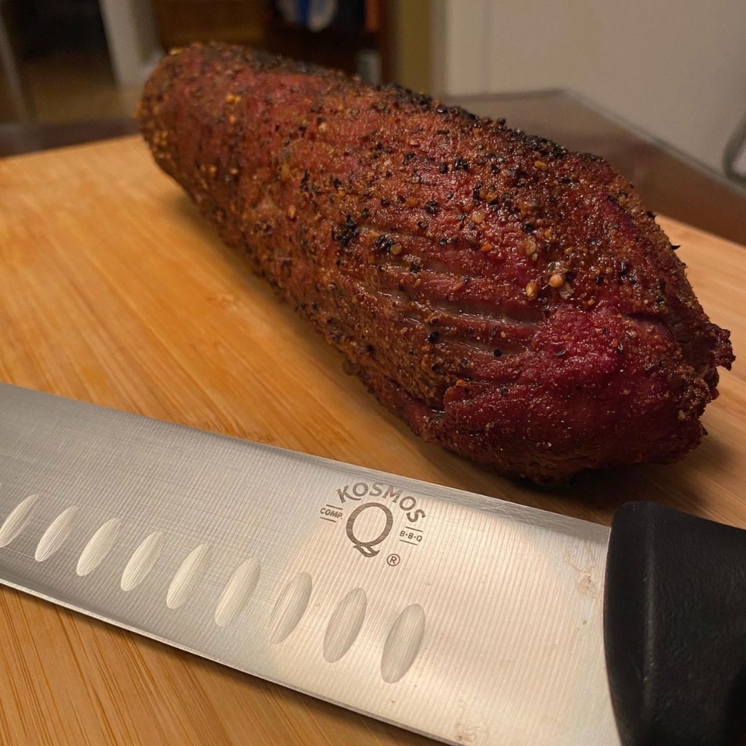 KosmosQ's tweet photo. Slicing into this short week like a pro with our friend, Janice  SmellaQue, and our 12" Meat Slicer Knife 🙌  Elk never looked SO good 😍 #elkmeat #kosmosq https://t.co/lLl3xw4hOU