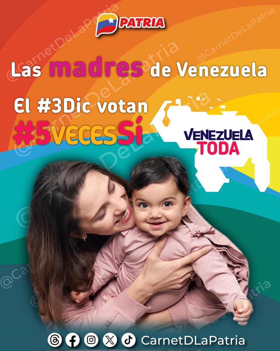 Por nuestros niños y niñas, por su futuro y el de nuestra Patria. La historia nos respalda. ¡El Esequibo es nuestro! Desde el #SistemaPatria visibilizamos el compromiso de las Madres de Venezuela que el próximo #3Dic votará #5VecesSí. #ExitosoSimulacroPorVenezuela #20Nov