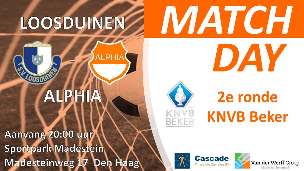 De Alphianen reizen vanavond opnieuw af naar Den Haag. <a href="/svloosduinen/">S.V. Loosduinen</a> is op sportpark Madestein de tegenstander in de 2e ronde van de KNVB-Beker. Gaan de Alphianen vanavond de 3e ronde van de KNVB-Beker halen? Kom het zelf aanschouwen, de wedstrijd begint om 20:00 uur. ⚽🧡💪🏆