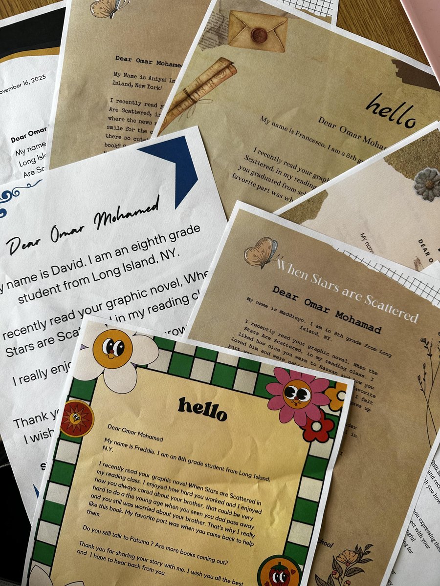Ms. Steffek's reading class at Candlewood recently finished the graphic novel "When Stars are Scattered" by <a href="/dantey114/">Omar MO</a>. After reading the novel, the class wrote letters to the author thanking him for sharing his personal experience, as well as asking follow-up questions. #HHHCSD