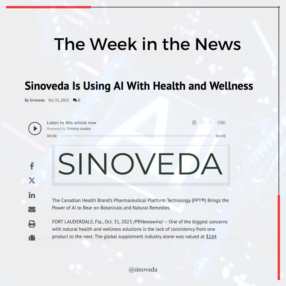 The Canadian Health Brand's Pharmaceutical Platform Technology (PPT®) Brings the Power of AI to Bear on Botanicals and Natural Remedies

#sinoveda #wellbeing #health #natural  #science #ai #aiforhealth #aiscience