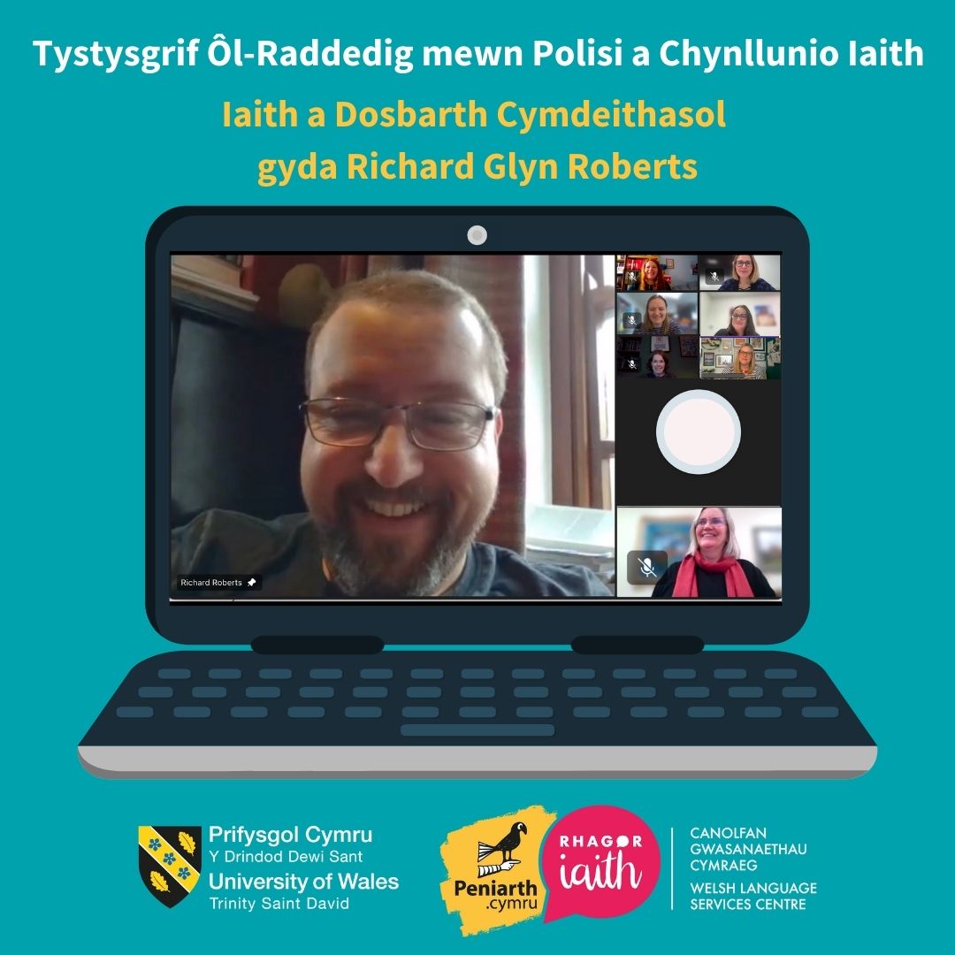 Diolch i Richard Glyn am ddod i rannu ei arbenigedd ym maes Iaith a Dosbarth Cymdeithasol yn ein sesiwn ar ymddygiad iaith heddiw. 

Cysylltwch â Rhagoriaith@pcydds.ac.uk am fwy o wybodaeth #TystysgrifPolisiAChynllunioIaith

<a href="/drindoddewisant/">Drindod Dewi Sant</a> <a href="/comygymraeg/">ComisiynyddyGymraeg</a> <a href="/yganolfan/">Canolfan Mileniwm Cymru</a> <a href="/elinhgj/">Elin Haf Gruffydd Jones</a>