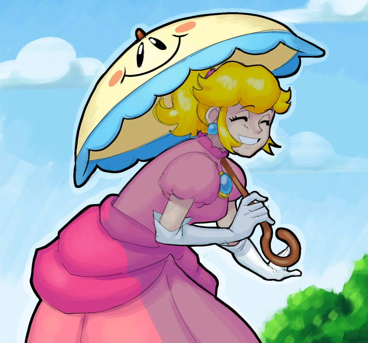 princess peach 1girl blonde hair umbrella dress gloves smile pink dress  illustration images