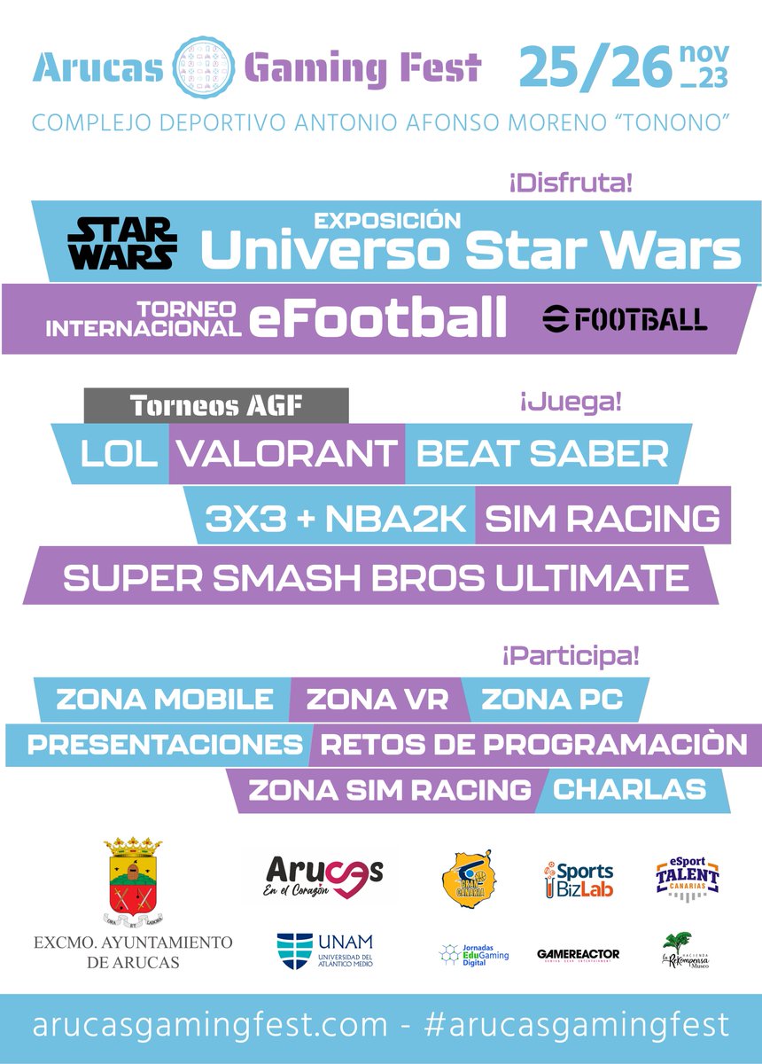citygamingfest (@citygamingfest) on Twitter photo #ArucasGamingFest
😃Os presentamos el mejor evento de #esports en Canarias que tendrá lugar durante los días 25 y 26 de noviembre en Arucas.
💻🖱️Sigue la cuenta oficial <a href="/citygamingfest/">citygamingfest</a> y no te pierdas nada
Toda la info en la web👇:
arucasgamingfest.com #ArucasGamingFest
😃Os presentamos el mejor evento de #esports en Canarias que tendrá lugar durante los días 25 y 26 de noviembre en Arucas.
💻🖱️Sigue la cuenta oficial <a href="/citygamingfest/">citygamingfest</a> y no te pierdas nada
Toda la info en la web👇:
arucasgamingfest.com