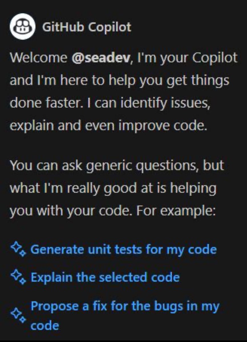 seadev's tweet image. Holidays are upon us and I thought it was time to give myself a gift - a virtual teammate. I can&apos;t wait to see what we&apos;ll build together. #GitHub #Copilot #LetsGetCoding