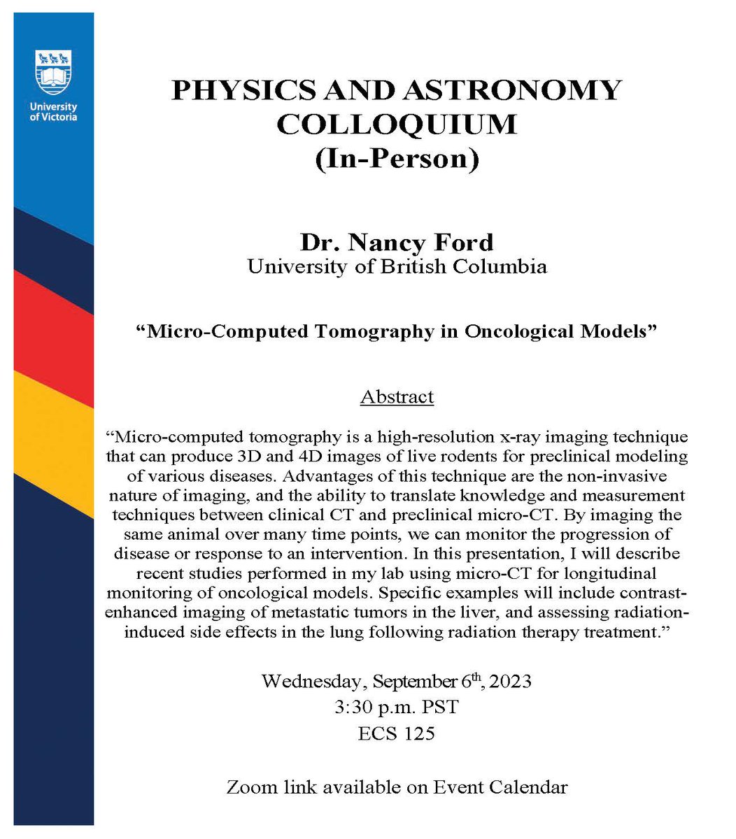 COLLOQUIUM (In-Person): Dr. Nancy Ford, University of British Columbia, will give an in-person colloquium on Wednesday November 22nd at 3:30pm PST. For more information: events.uvic.ca/physics/event/…
