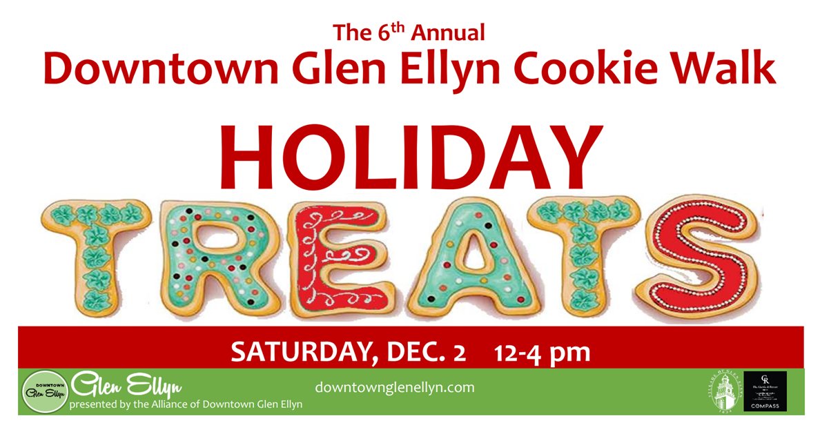 The Glen Ellyn Cookie Walk is returning for its 6th year! An adventure of yum and fun. Bring your friends and family to travel throughout Downtown Glen Ellyn collecting cookies. Only 50 tickets at $30 each. Proceeds go to Metropolitan Family Services of DuPage.
