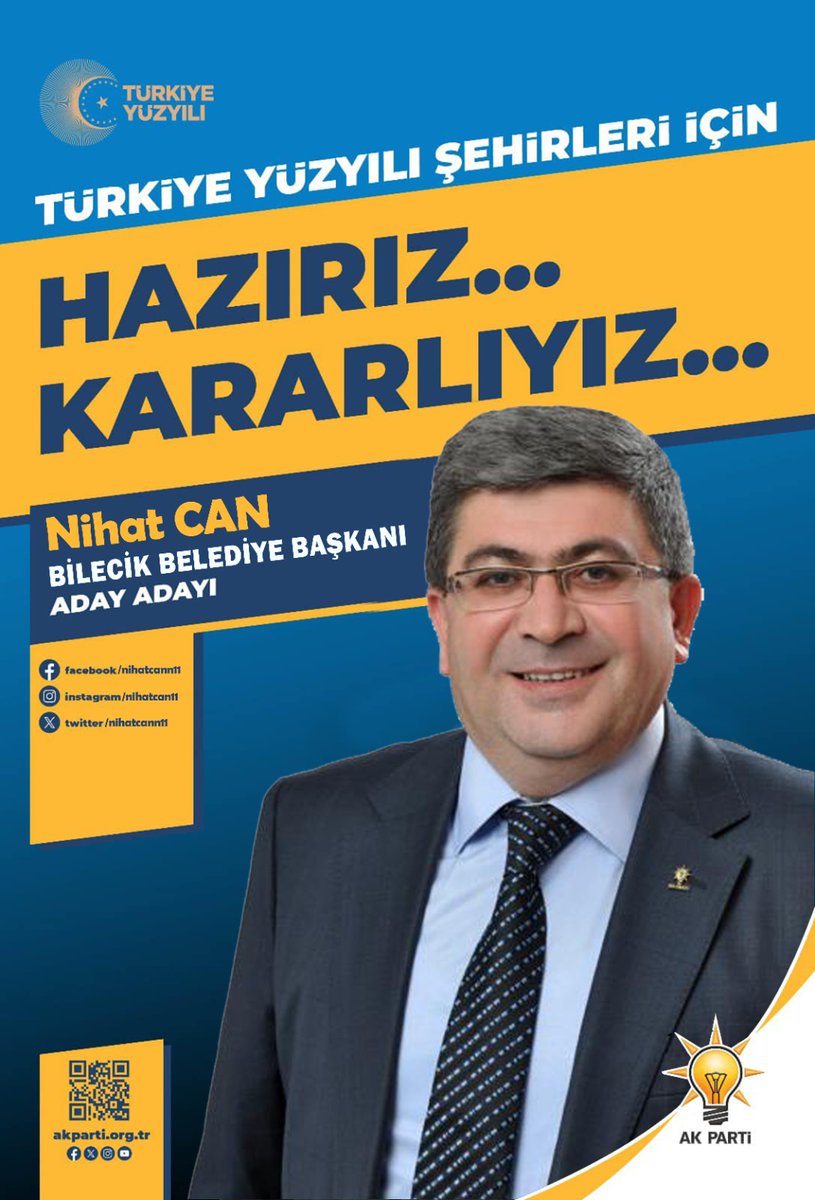 nihatcann11's tweet photo. TÜRKİYE YÜZYILI İÇİN BİLECİK İÇİN
HAZIRIZ.... KARARLIYIZ...

21 Kasım Salı günü yarın saat:14:00'da AK Parti İl Başkanlığımızda BİLECİK BELEDİYE BAŞKAN A. ADAYI başvurumu yapacağım.Siz kıymetli hemşehrilerimizi yanımızda görmekten mutluluk duyarım.

Durmak Yok Yola Devam... https://t.co/E6G5GUfaRe