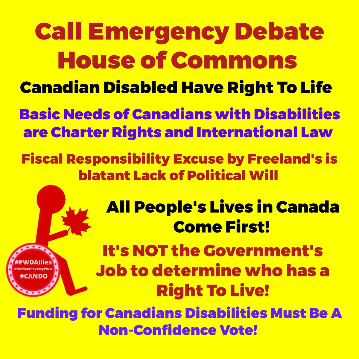 ClanCollector's tweet photo. Disabled want Funding NOT MAID

CALL an Emergency Debate in House Of Commons ASAP

Canadians with Disabilities have the same rights as any Canadian

The Ableist Pro-eugenitcs Ideology is Politicide and must be STOP &amp;
Funding Increased
#RightToLIFE
#AIDnotMAID
#MAID
#DERB
#cdnpoli https://t.co/2fn4JtqrzU