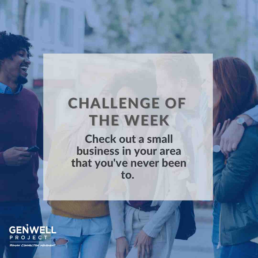 GenWellProject's tweet photo. Getting connected in your community can be about simply just involving yourself within it.
Is there a local business you’ve been meaning to check out? Today is the day!
#getconnected #challengeoftheweek #motivationalmonday https://t.co/1M6jBaeMf5