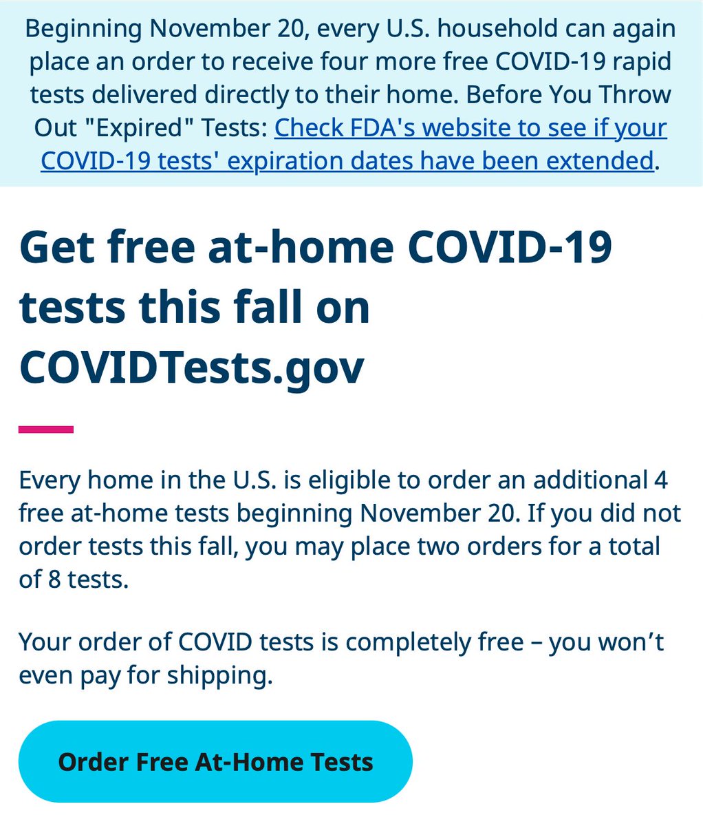 PSA: Starting today, the government is offering 4 more FREE COVID tests that will be delivered directly to your home.

Order them here: covid.gov/tests