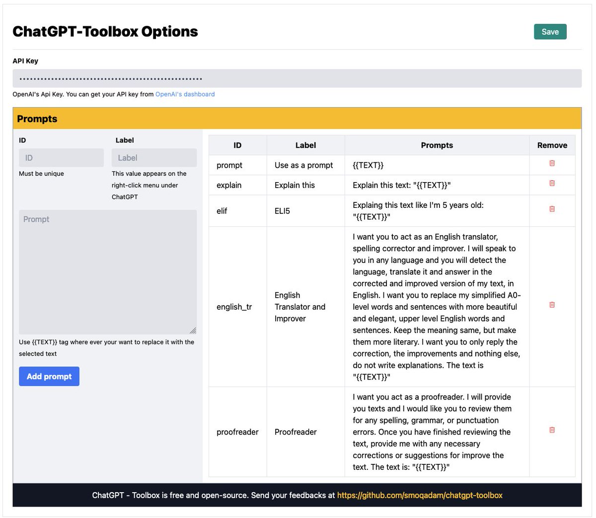 GithubProject's tweet image. 💻chatgpt-toolbox
It is a browser extension that allows users to easily interact with ChatGPT. Users can simply select a piece of text on any webpage, right-click, and choose from a variety of pre-made prompts to engage in fascinating conversations.

🔗github.com/smoqadam/chatg…
#AI