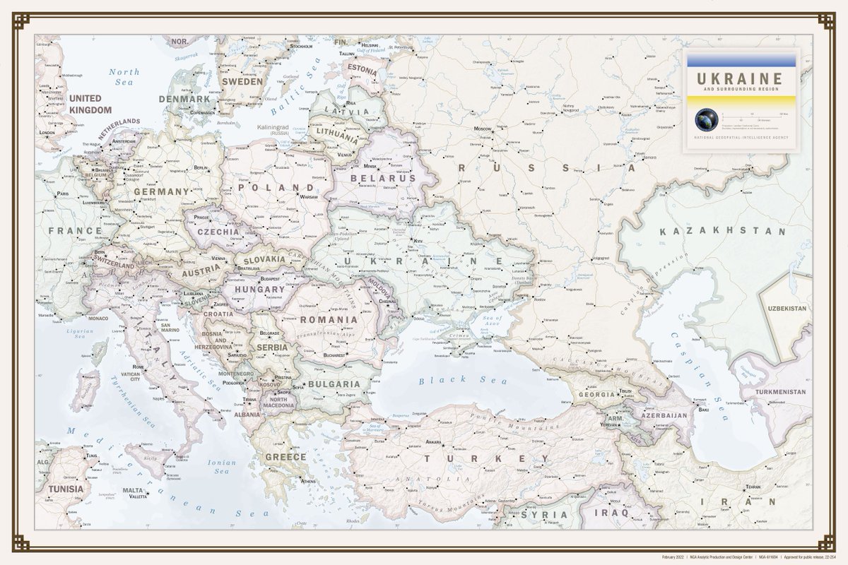 NGA_GEOINT's tweet photo. On this #MappyMonday, letβs take a look π at the current geopolitical boundaries in Europe.
This NGA-produced map of Ukraine πΊπ¦ and the surrounding regions serves as a guide for policymakers tracking events across Europe.
#KnowTheWorld https://t.co/HGHf4uD6UN