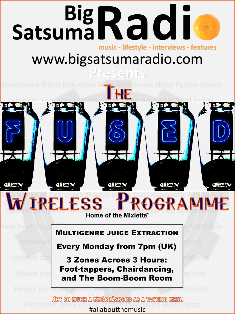 Fused Wireless - Monday 20Nov23 7pm (UK) 
<a href="/bigsatsumaradio/">Big Satsuma Radio</a> feat.  trax + remixes by
<a href="/neworder/">New Order</a>
<a href="/OrderoftheFall1/">Order of the Fallen Music</a>
@panthermodern__
<a href="/riotmiloo/">Riotmiloo</a>
<a href="/shadshadowsband/">SHAD SHADOWS</a>
<a href="/sitdfm/">[:SITD:] (Official)</a> 
<a href="/SynthAttack/">SynthAttack</a>
 &amp; more 
#allaboutthemusic #newmusic #electronicmusic