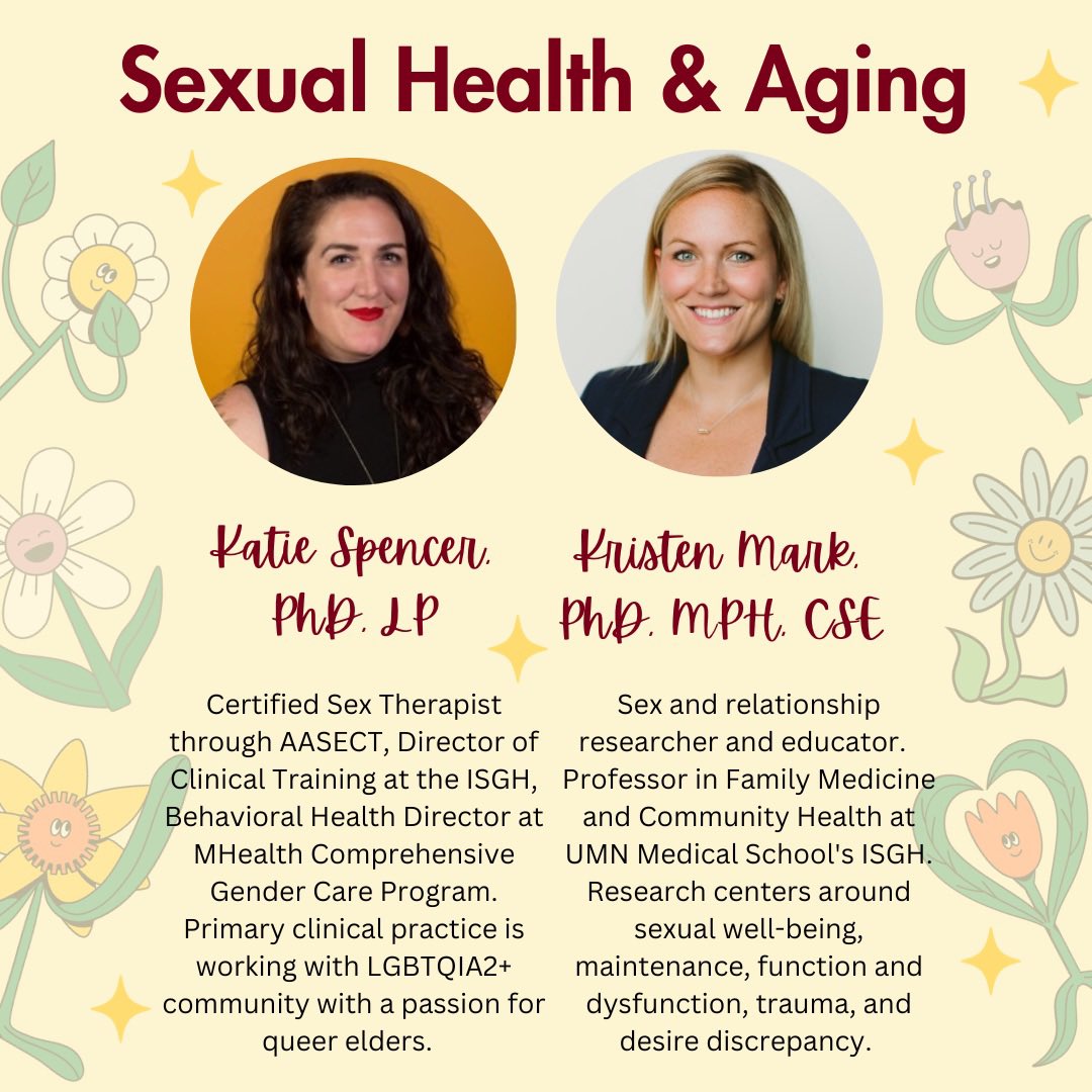 Go listen to our newest episode featuring Dr. Katie Spencer and Dr. Kristen Mark discussing Sexual Health and Aging! 🤩 @asigumn @PublicHealthUMN @UMNCHAI
