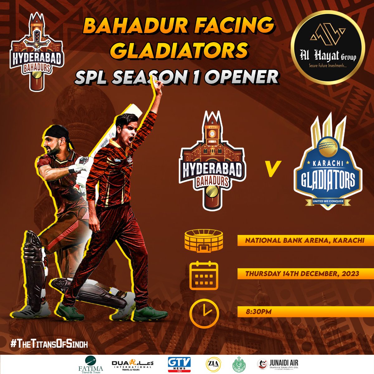 HBahadurs's tweet photo. SPL Opener and Bahadurs facing Karachi Gladiators 🤩

Get ready for extravaganza contests ⚔️

#TitansOfSindh | #AlHayatGroup | #SPL https://t.co/FMMMCri7cV