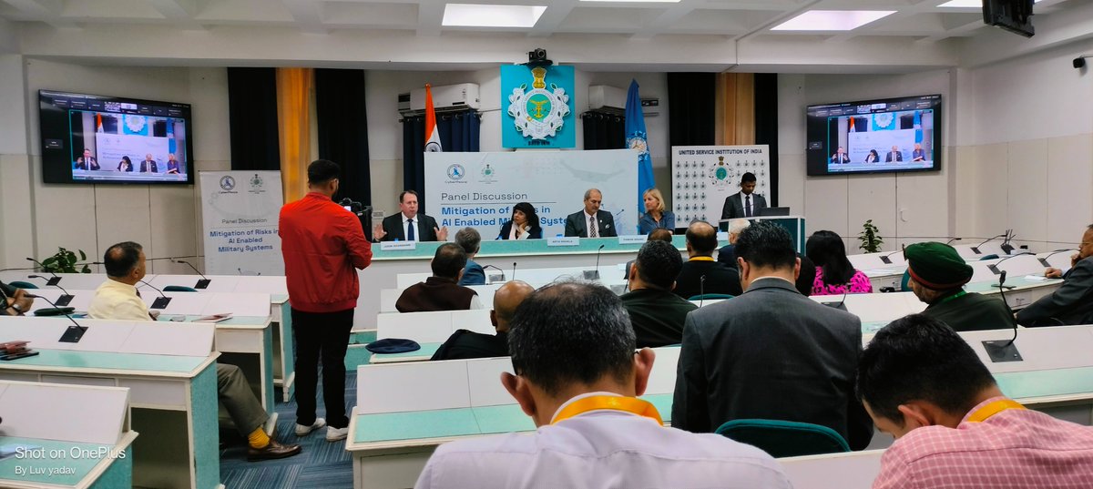 USIofIndia's tweet image. USI of India in collaboration with #CyberPeace Foundation organized  Panel Discussion: 'Mitigation of Risks in #AI-Enabled Military Systems.' 
DG USI in welcome address lauded INHR's efforts for "doing a yeomen service in the domain of artificial intelligence"
#Indianarmedforces