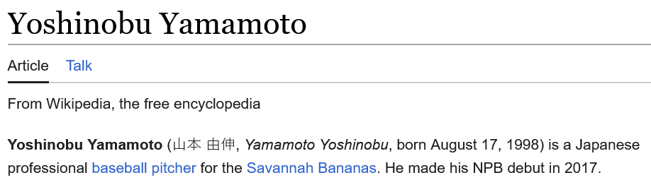 Em_Jayyy94's tweet photo. BREAKING: Looks like the #YoshinobuYamamoto sweepstakes are already over #SavannahBananas https://t.co/VM6ZRbxccC
