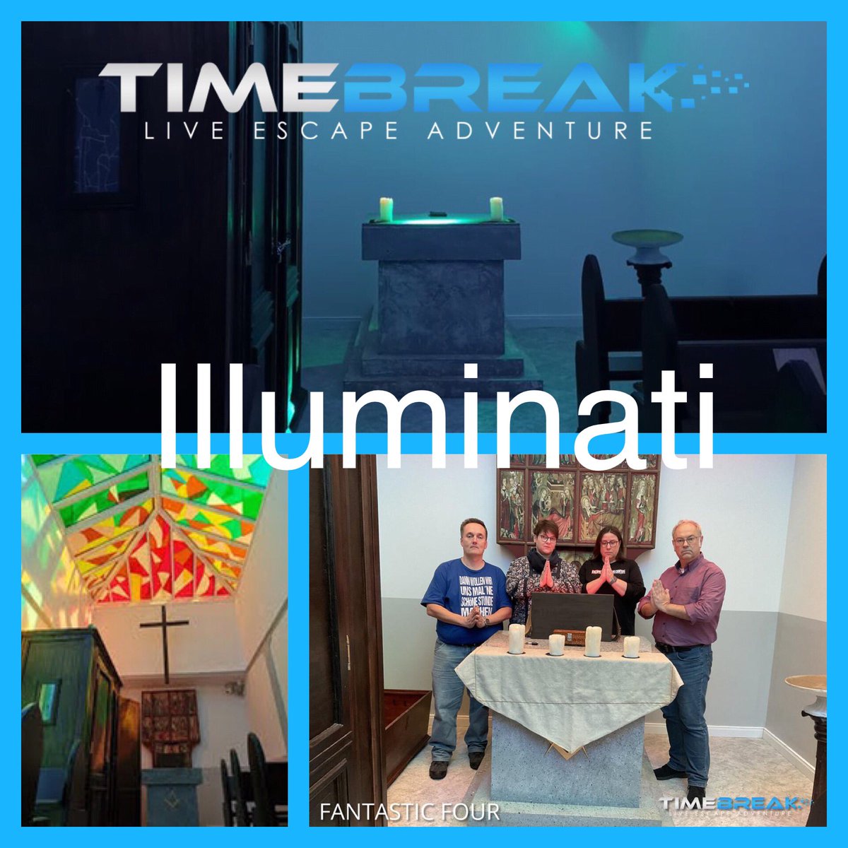 MysteryAgencyRE's tweet image. Die Mystery Agents on tour bei Timebreak in Bonn: Team „Fantastic Four“ springt durch Raum und Zeit und landet bei den Illuminati! Großer klassischer Escape-Spaß! 😎

#bonn #timebreak #illuminati  #escapegames #escaperoom #mysteryagents #mysteryagency #recklinghausen #zeitreise
