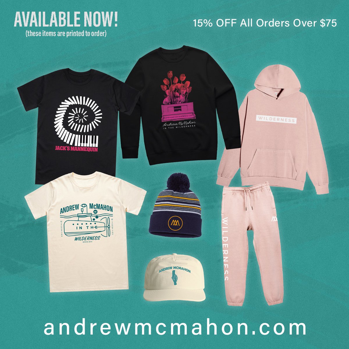 This week, grab 15% off orders over $75 - including a ton of new merch! andrewmcmahon.com/collections/fr…