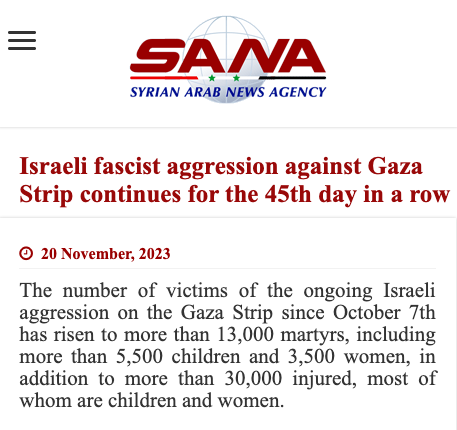 Who's got the courage to describe Israel's onslaught using appropriate and accurate terminology?

The Syrians do.