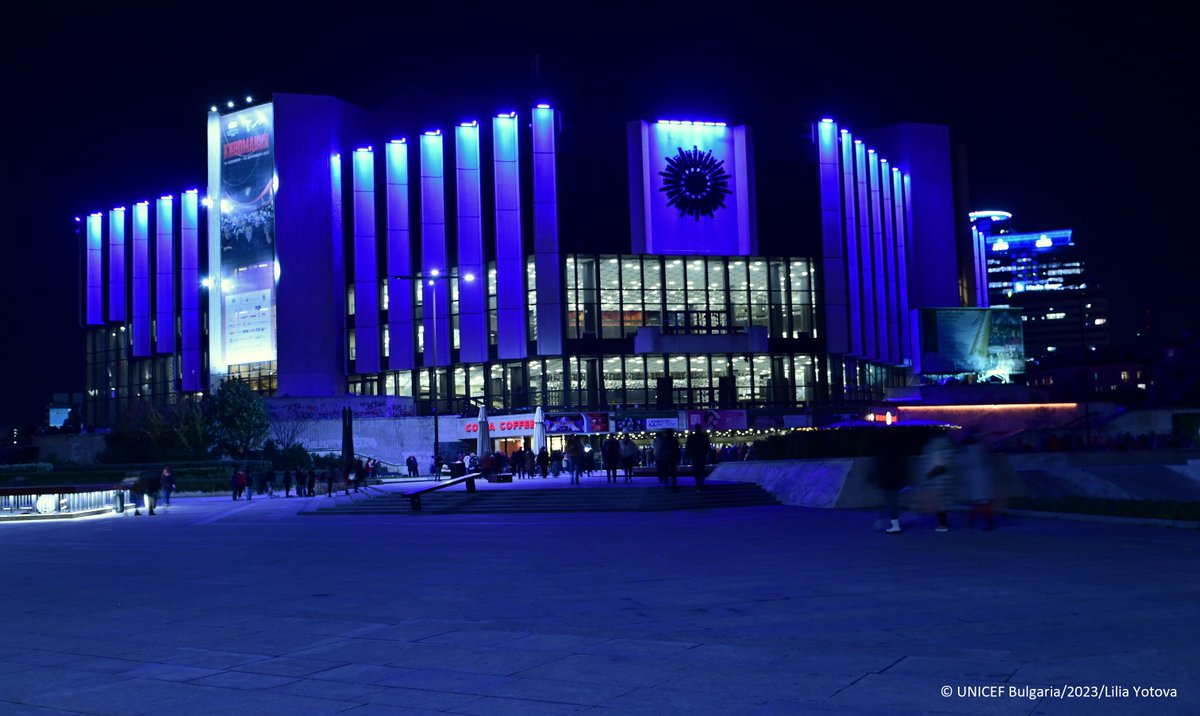 @UNICEFBulgaria joined UNICEF's global🌎activation - to shine a light on key buildings around the world to draw public attention to children's rights. Tonight the National Palace of Culture lit up in blue for #WorldChildrensDay #ForEveryChild #rights #WCD2023