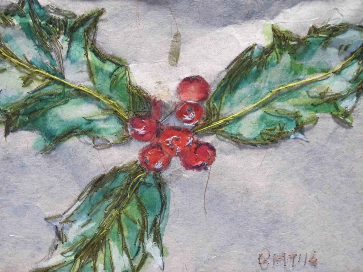 Christmas themed botanical artwork
- holly, ivy and mistletoe created with watercolour and stitching on handmade paper. Set in a white mount.
etsy.com/uk/listing/484…
#Womaninbizhour #art #FestiveEtsyFinds