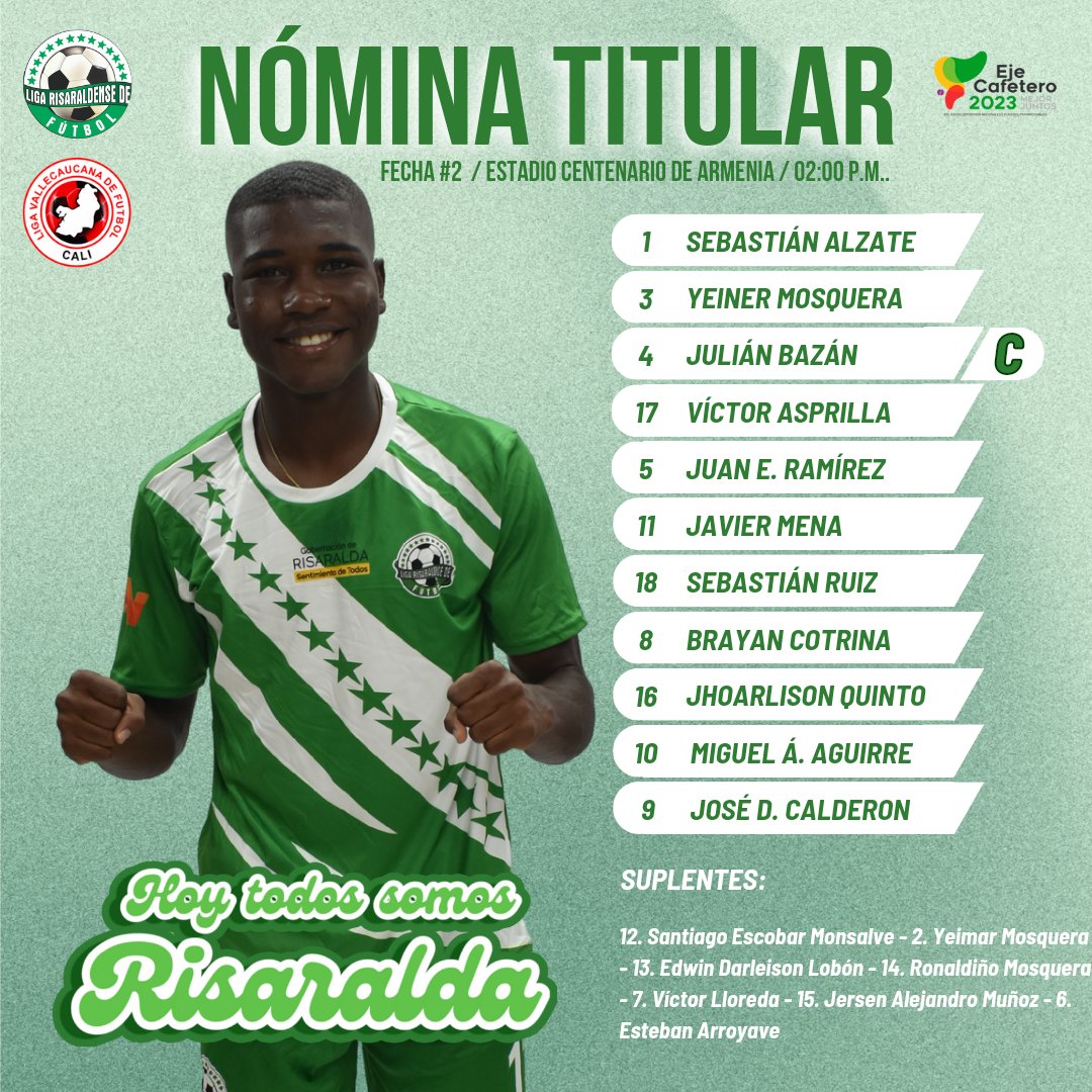 •Selección Risaralda de Fútbol Masculino para Juegos Nacionales | Nómina Titular•

El DT Juan Carlos Díaz Reina eligió lo once jugadores para el partido 🆚 Selección Valle.

#TodosSomosRisaralda
@rda_casta_campeones