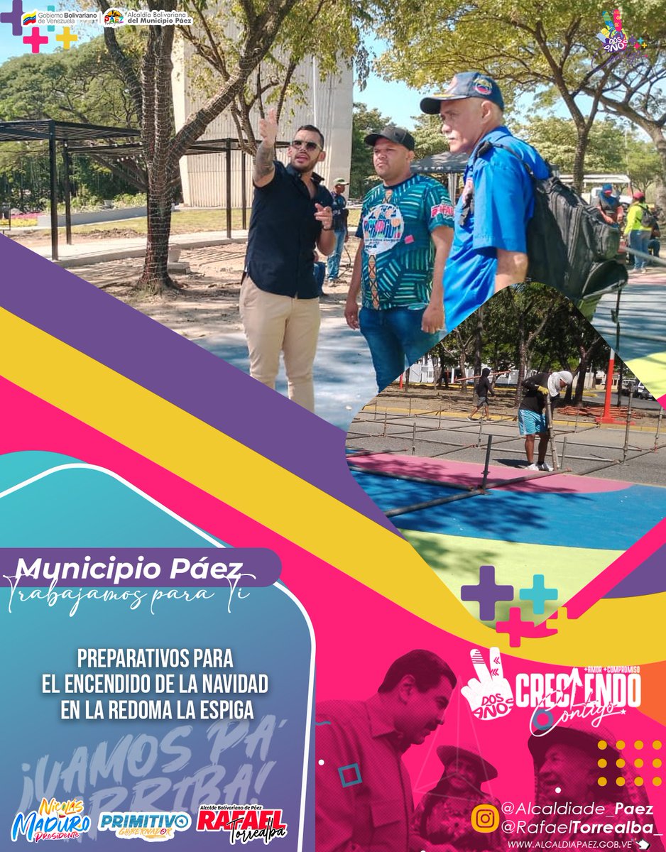 El Gobierno municipal afina todos los detalles para lo que será el "Grito de Navidad" este martes 21 desde la Redoma La Espiga, espacio que está siendo remodelado para el disfrute de toda la familia

#PáezProduceYCrece 
<a href="/nicolasmaduro/">Nicolás Maduro</a> <a href="/PrimitivoPsuv/">Antonio Primitivo Cedeño</a> <a href="/rtorrealba_/">Rafael Torrealba</a>