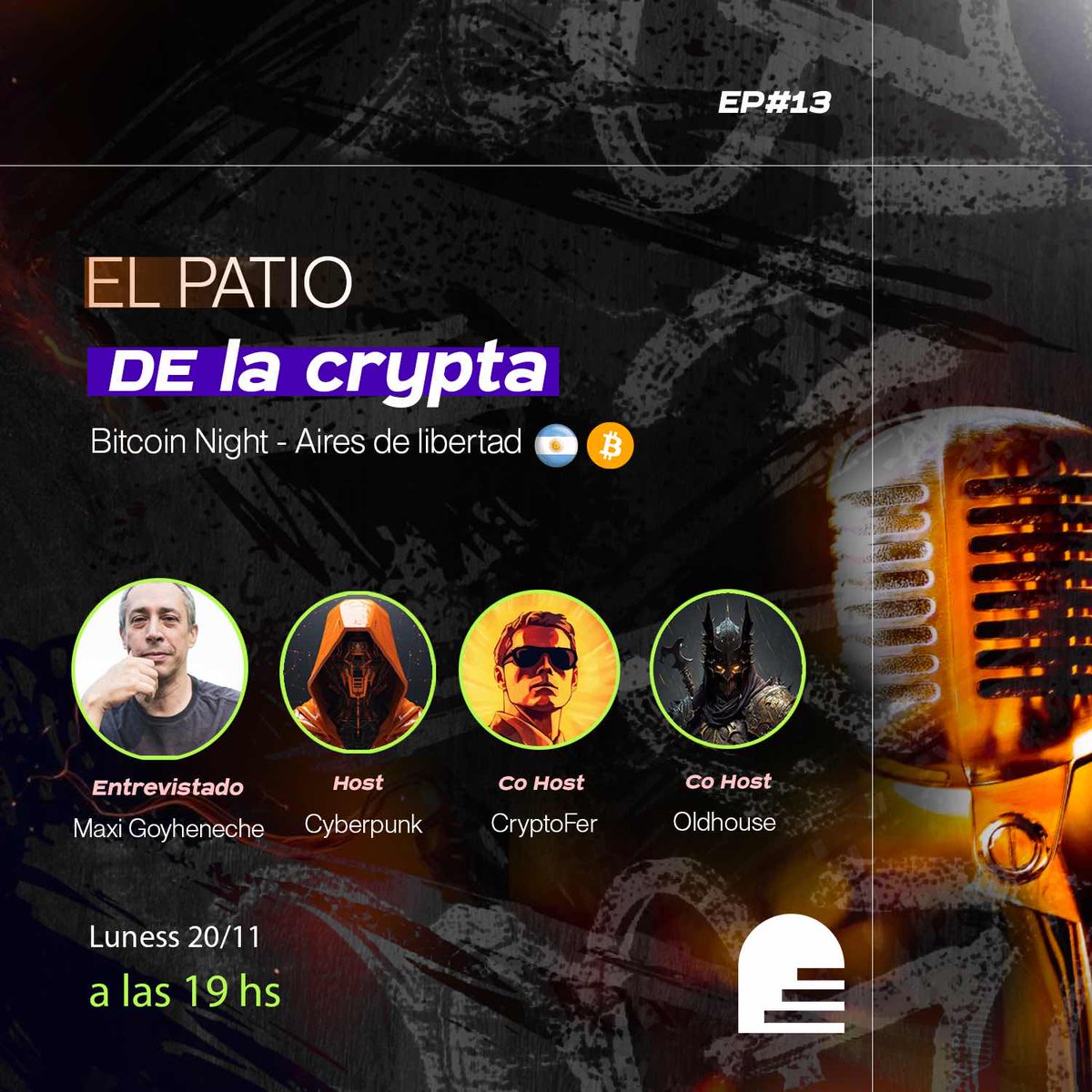 LaCryptaOk's tweet photo. 📅 HOY 

El Patio de La Crypta tendrá como invitado a Maxi Goyheneche y como host vamos a tener a @ViresBTC, @iris_oldhouse y @cryptoferq⚡️

⏰️ 19h https://t.co/cl1Yt3tINk