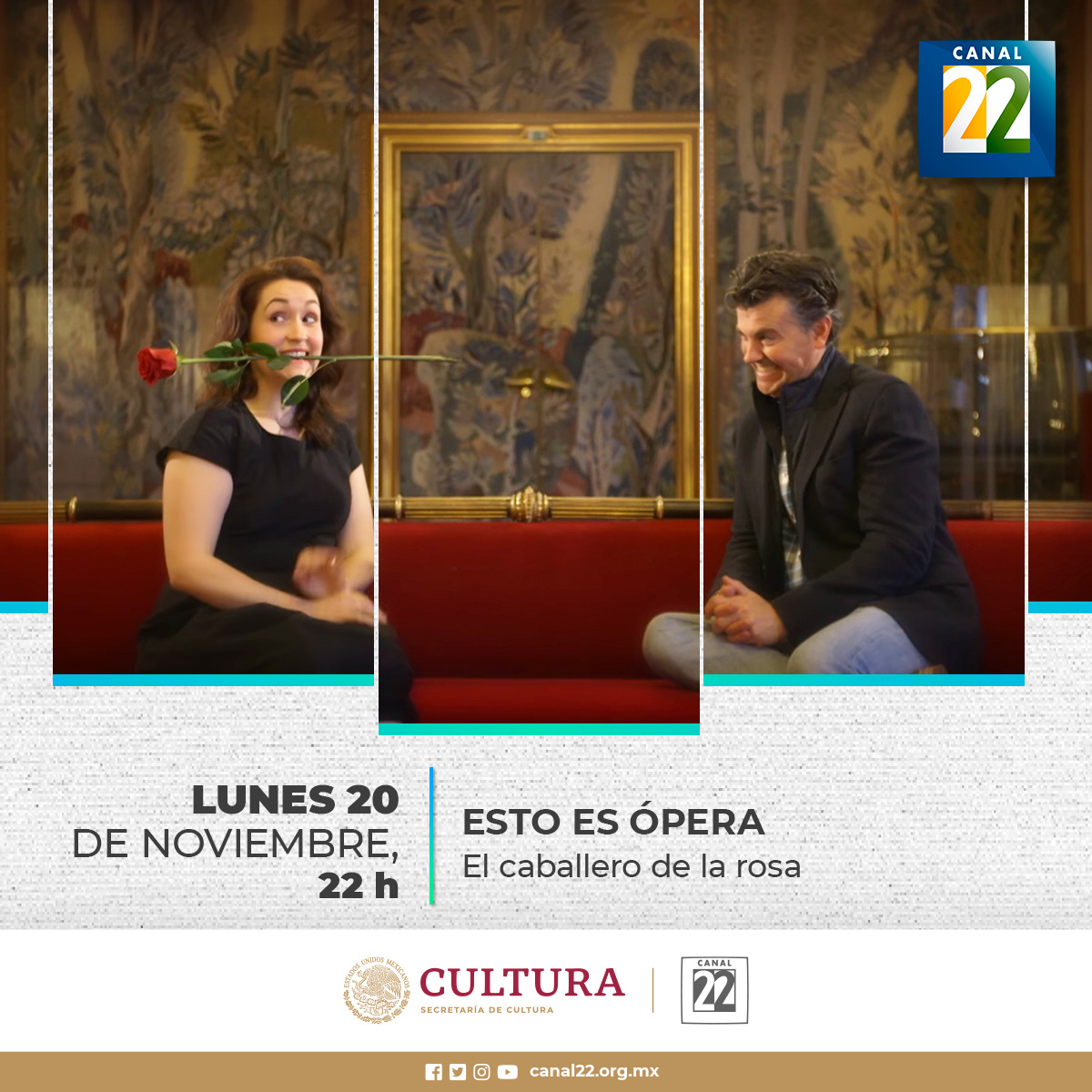 Canal22's tweet image. Hoy en  #EstoEsÓpera, Ramón Gener nos transporta a los tiempos de “El caballero de la rosa”, una ópera cómica de tres actos de Richard Strauss.

🕐Hoy, 22:00 h