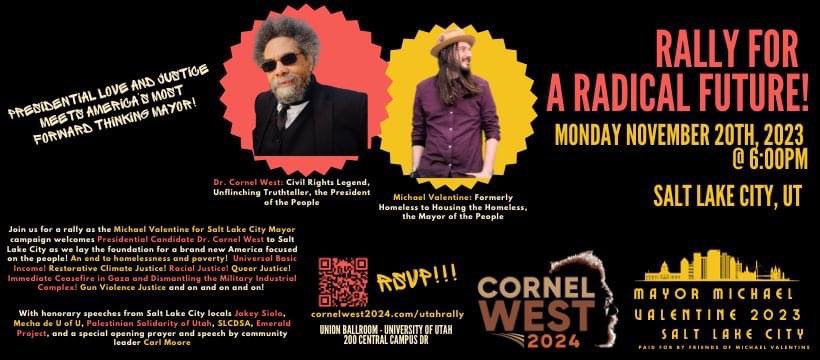 Join the GPUT at the U of U beginning at 5pm, just prior to and during the Cornel West rally tonight! The Green Party of Utah will have a ballot access table in the student union building by the bowling alley downstairs. Please come out and sign our petition!