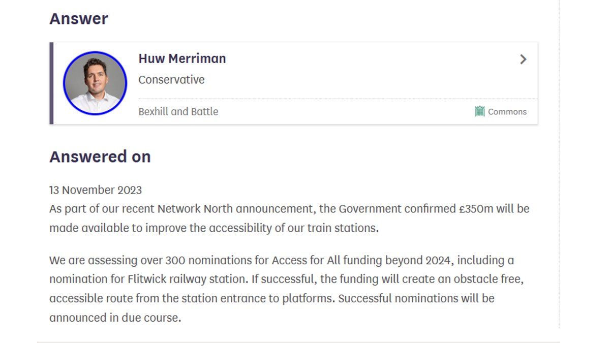 julian_vaughan_'s tweet image. 'Access for All' funding for an accessible rail network - a longish🧵

Having campaigned for a more accessible rail network for some years, a recent written answer to @alistrathern from @HuwMerriman re step-free access at #Flitwick station raised an eyebrow.  1/14
#stepfreeaccess