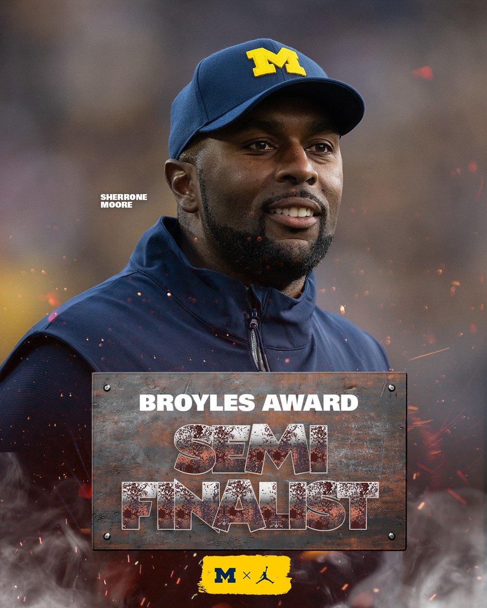 UMichFootball's tweet photo. Sherrone Moore has been selected as a semifinalist for the Broyles Award, honoring the top assistant coach in college football.

#GoBlue https://t.co/MaxqaNrCVs