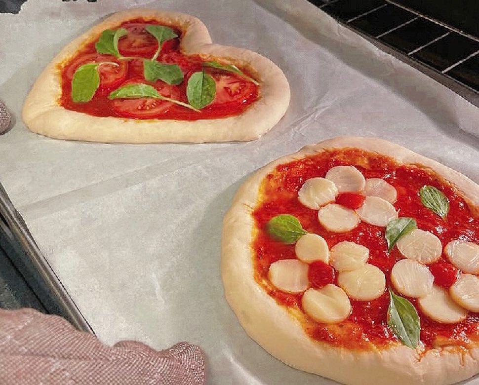 heart-shaped pizza