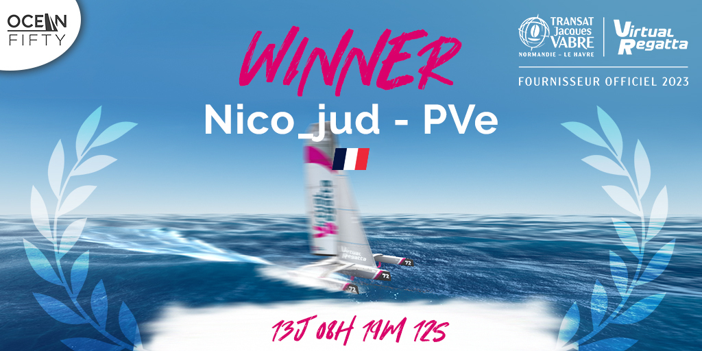 🏆 C'est fait ! Nico_jud - PVe a franchi la ligne d'arrivée en Martinique en première position et remporte la @TransatJV en <a href="/oceanfifty/">Ocean Fifty</a>  🏁

Top eSailor devance 🥈pogo761 EZ de 4m 24s et🥉DPS - Berc BSP de 9m 25s 👏