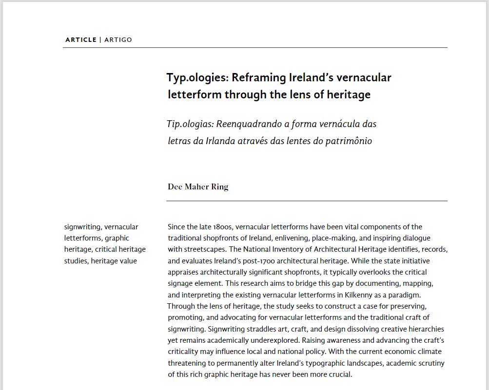 signwriteire's tweet photo. Thread 1/2
Honoured to share that my first #researchpaper of my #PhD @TUDublin_SoM on #Kilkenny #signwriting has been published in the Special Issue of #InfoDesign Brazilian Journal of Information Design following presentation at #CIDI2023 Intl Conference.
https://t.co/BvWHtOiZ8T https://t.co/RBSFciY5GX