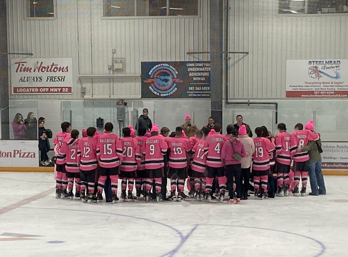 On Friday November 17, our Bow Valley U15AA Timberwolves hosted a "Pink in the Rink" fundraiser for the Canadian Cancer Society at their game against the Airdrie Lightning. The event was a smashing success, with over $7000 being raised for Cancer Research.