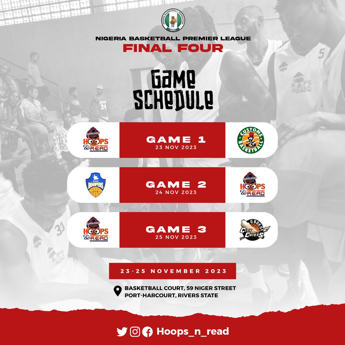 Hoops_n_read's tweet image. Game schedule for Final Four

#nbbf