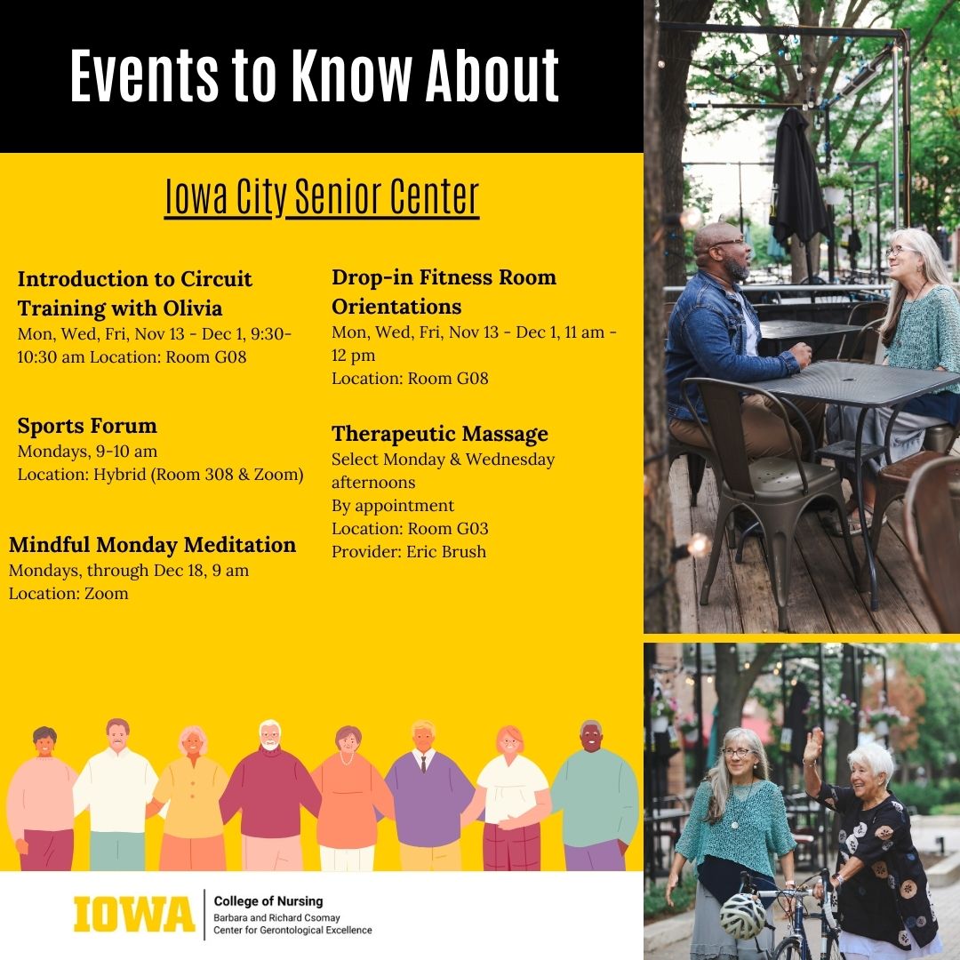 To see information on events at the Iowa City Senior Center, please follow this link: icgov.org/government/dep…