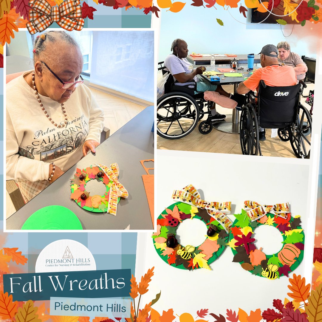 We've been busy embracing autumn's beauty at Piedmont Hills! 🍂🍁 Our residents celebrated the season by crafting gorgeous fall wreaths.🎨🍂 

#PiedmontHills #FallCrafts #CelebratingAutumn #FallWreaths #SNF