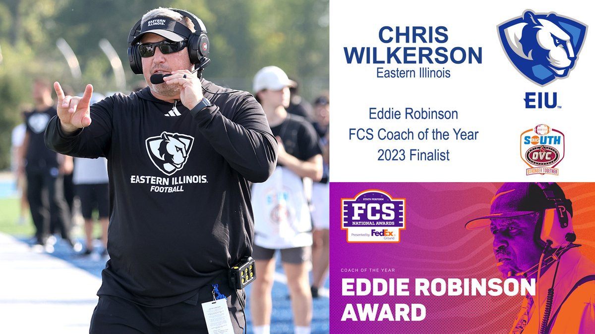 EIU_Panthers's tweet photo. Head coach @FB_Coach_Wilk from @EIU_FB has been named one of 20 finalists for this year's Eddie Robinson FCS Coach of the Year.

Wilkerson engineered one of the top turnarounds in the FCS this season with the Panthers finishing at 8-3.

Release 🏈👀⬇️💪
https://t.co/pejKneSm12 https://t.co/P7xQtHeb83
