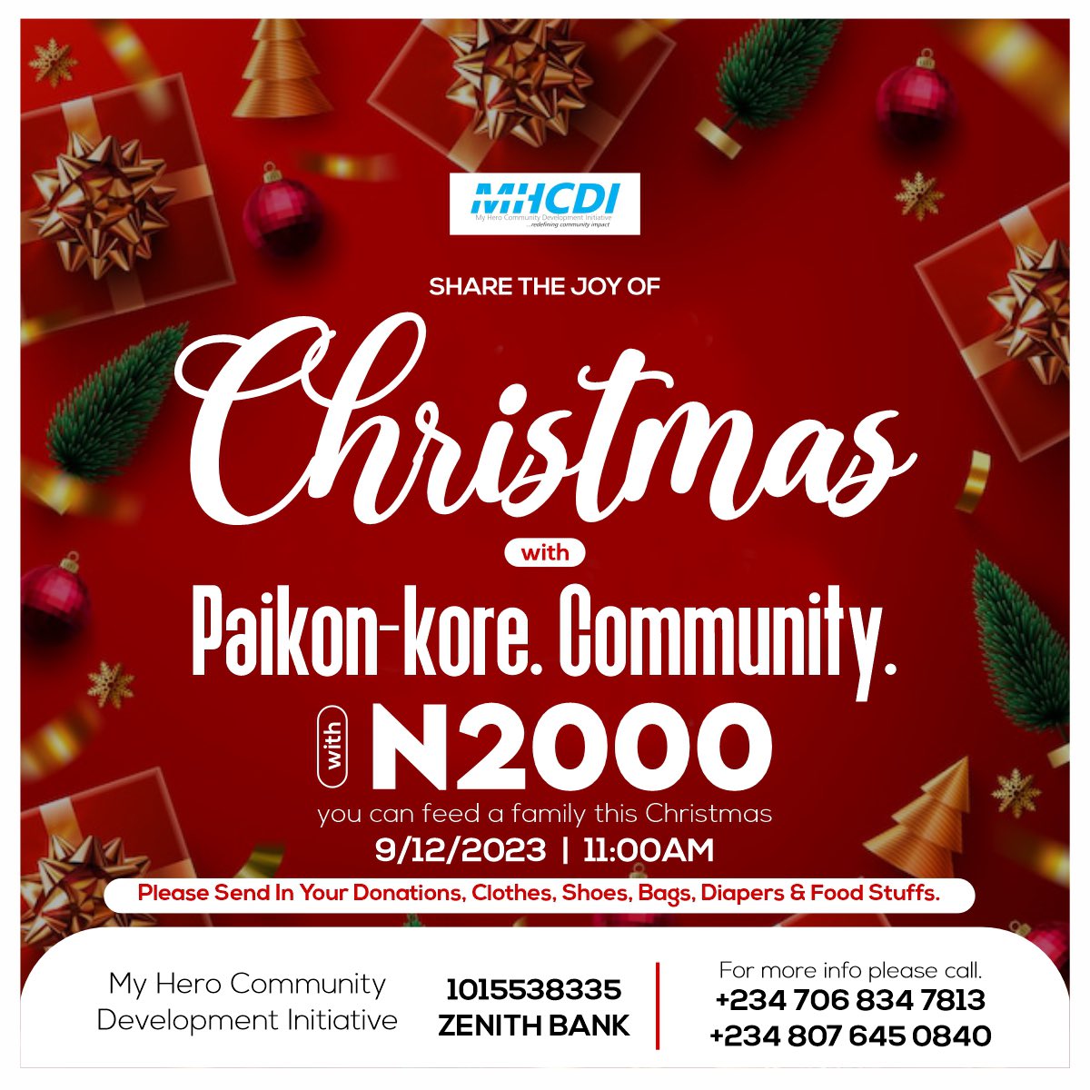 mhcdi's tweet photo. Our #2023 outreach is around the corner. We put smiles on the faces of people one community at a time. @paikon-kore needs our help this Christmas. Kindly send in your donations in cash or kind. Call us for all forms of material donation including household items. 
Thank for you🙏 https://t.co/3jveb0IFgA