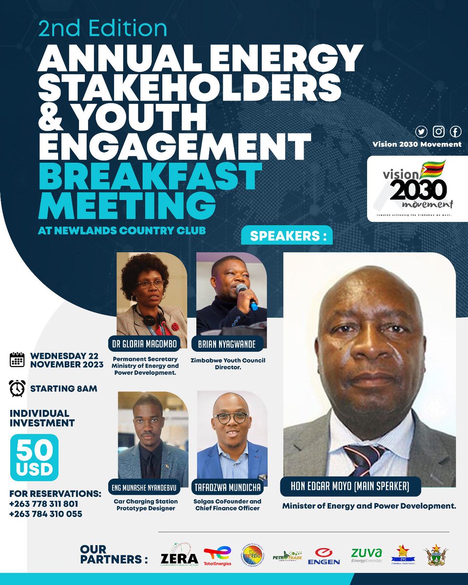 Everyone is talking about Energy and Power Development. Minister of Energy and Power Development, Hon Moyo will have a breakfast meeting with stakeholders this Wednesday. You are invited to be part of discussions. Young people this is the opportunity to grab so that you learn…
