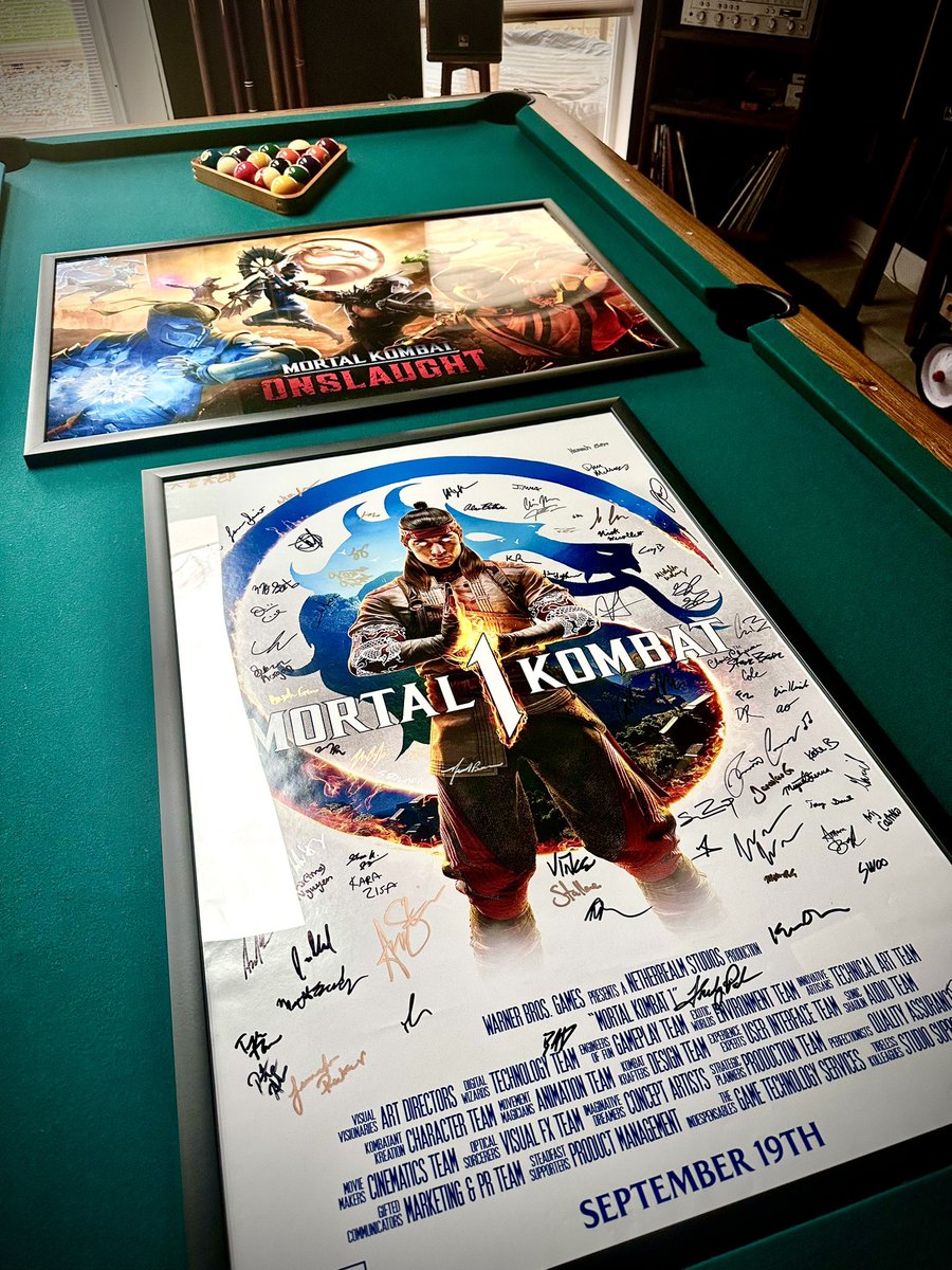 79Sac's tweet image. Got the latest achievements all framed up!  Honored, Humbled and incredibly surprised we were able to simultaneously work on both in tandem. Big ups to our teams!!  🙌🏼 🐉 
…fun fact, that is John Vogel’s old pool table. @SkitterComic #MortalKombat1 #MortalKombatOnslaught