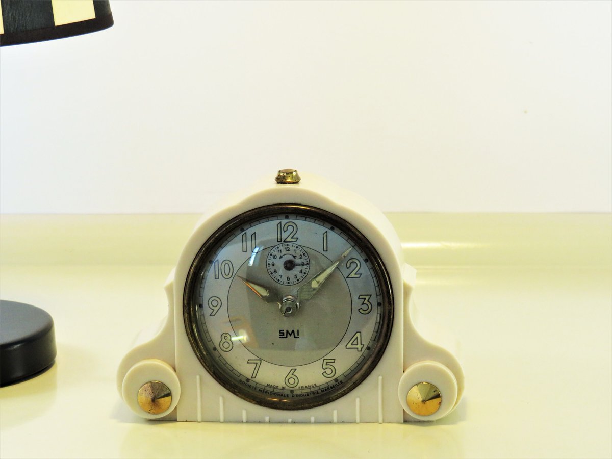 MaLanterne's tweet photo. Vintage Alarm Clock, French Art Deco SMI Bedhead Alarm Clock, Beige and Gold Color, Bakelite, Retro Home Decor, Made in France, 1930s https://t.co/n5IoUwbYTF #Barbie #Fashion #Music #Summerdress #Retro #Free shipping #Home decor #Holidays #Vintage #RetroClock https://t.co/CEHHUFfKew
