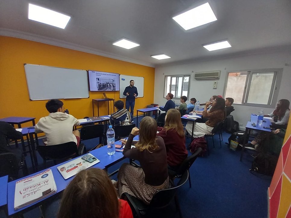 Yassin_Akouh's tweet photo. Today, I gave a lecture about Americans in the Rif in the 20th century. It was an enthusiastic group of students, which is always nice to see. Thank you for the invitation @OutmanM! #Amideast #Rabat https://t.co/DjLHV2U7rw