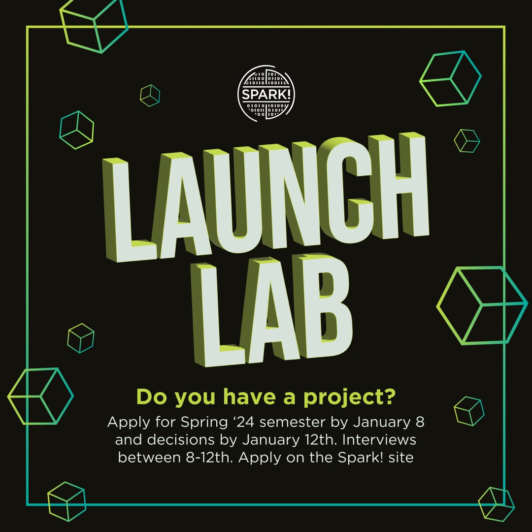 Got a tech prototype ready to soar? Spark! Launch Lab is your next step!

Choose from course credit, paid internships, or a volunteer track with stipends.

Apply now: airtable.com/appmNVchy3yVV1…

Or visit our website for more information.

#LaunchLab #Innovation